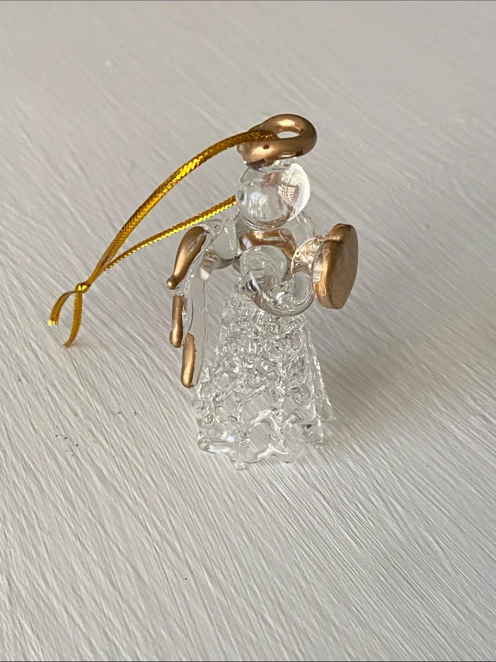 3D Clear Glass Angel Figurine with Gold Heart & Halo Christmas Ornament